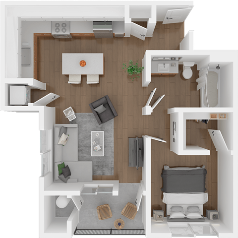 Floor plan for 1 bed, 1 bath, 695 sqft